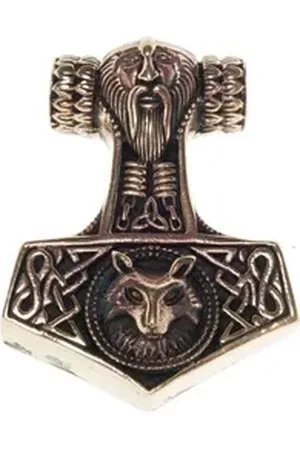 HOPLO Kettenanhänger Thorhammer mit Odins Kopf Bronze Anhänger Schmuck Thorhammer 43x31mm