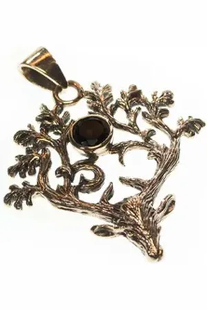 HOPLO Kettenanhänger Bronzeanhänger Hirsch Anhänger schwarzer Zirkonia Bronze Schmuck