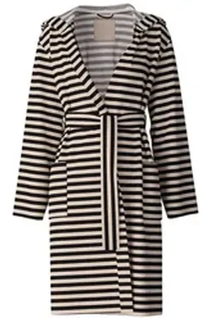 Calida Damenbademantel Lounge Stripe Damen, Baumwolle, Bindeband schwarz L (48/50)