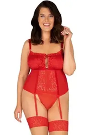 Obsessive Corsage Corsage Blossmina rot mit Strapse in Übergrößen inkl String (Set) rot 4XL/5XL