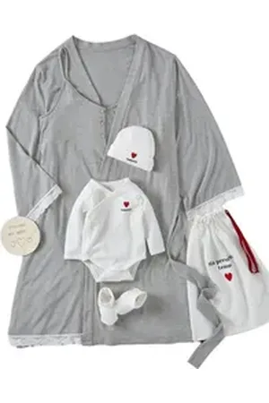 Envie de Fraise Schlafanzug Geschenk-Set zur Geburt für Mama & Baby grau 32/34