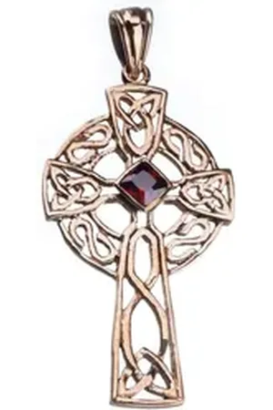 HOPLO Kreuzanhänger Bronzeanhänger Keltenkreuz Roter Zirkonia Stein Schmuck Kreuze