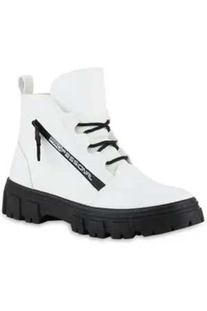 VAN HILL Damen Warm Gefüttert Schnürstiefeletten Stiefeletten Zipper Schuhe Schnürstiefelette Schuhe weiß 36 EU