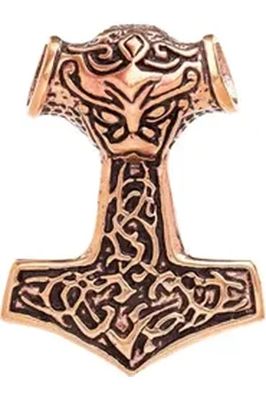 HOPLO Kettenanhänger Bronzeamulett Viking Hammer Massiv Anhänger Schmuck Thorhammer 51x39mm