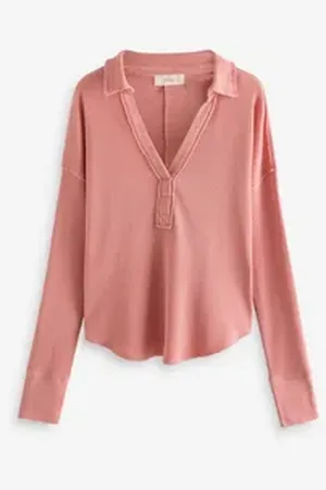 Next Langarmshirt Langarmoberteil mit Waffelstruktur und Kragen (1-tlg) rosa 42
