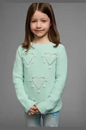 Kidsworld Strickpullover für kleine Mädchen gestricktem Herzchenmuster grün 92/98