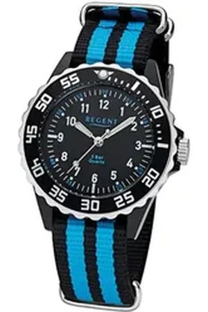Regent Quarzuhr Kinder Jugend-Armbanduhr schwarz, (Analoguhr), Kinder, Jugend Armbanduhr rund, mittel (ca. 33mm) Textil, Stoffarmband schwarz