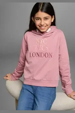 Kidsworld Kapuzensweatshirt NYC Paris London Langarm, gerade Passform, bedruckt, Kapuze, aus Baumwolle rosa 128/134