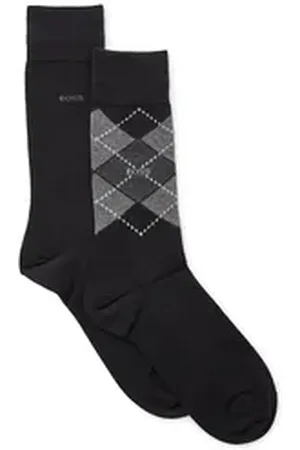HUGO BOSS Socken 2P RS Argyle CC (Packung, 2-Paar, 2er Pack) mit Schriftzug schwarz 43-46