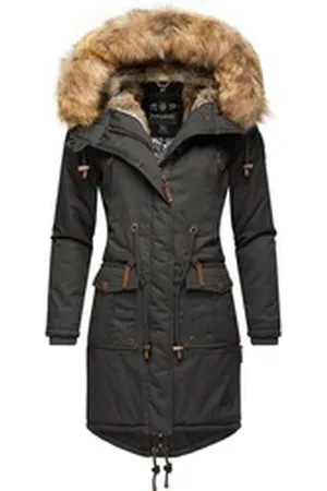 Navahoo Wintermantel Rosinchen stylischer Damen Winter Baumwollparka mit Kunstfell grau L (40)