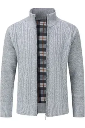 Allthemen Cardigan mit Stehkragen Herren warme Strickjacke grau M