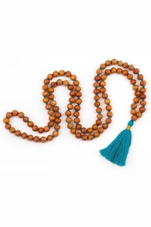 BODHI Perlenkette Mala Yoga Kette mit Sandelholz-Duft, farbige Quaste, 108 Perlen blau