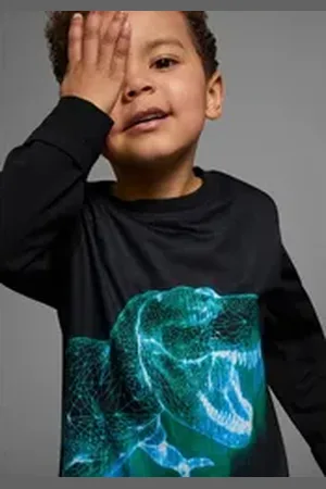 Kidsworld Langarmshirt GREEN DINO langärmlig, mit trendigem Druck, Rundhalsausschnitt, aus Baumwolle schwarz 92/98
