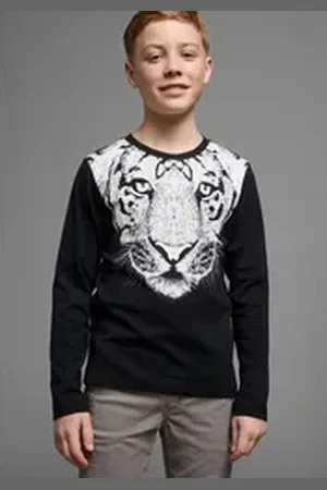 Kidsworld Langarmshirt WHITE TIGER Basic Passform, stylischer Druck, Rundhalsausschnitt schwarz 176/182