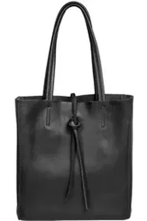 CASPAR Schultertasche Mittelgroße Leder Shopper Damen Tasche - CLASSIC LINE - Modell No.814, casual, leicht & unempfindlich - 100% Echtleder - Handmade in Italy schwarz