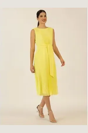 Apart Midikleid in Midi Länge mit allover Plissee Falten gelb 46