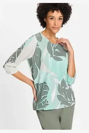 Olsen Print-Shirt (1-tlg) mit seitlichen Schlitzen am Saum grün 40 Damen