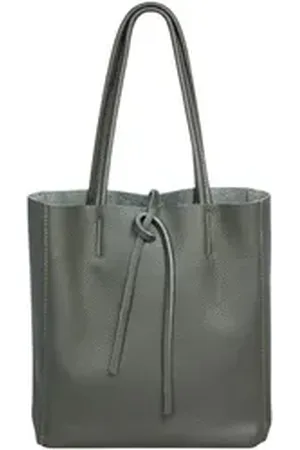 CASPAR Schultertasche Mittelgroße Leder Shopper Damen Tasche - CLASSIC LINE - Modell No.814, casual, leicht & unempfindlich - 100% Echtleder - Handmade in Italy grün