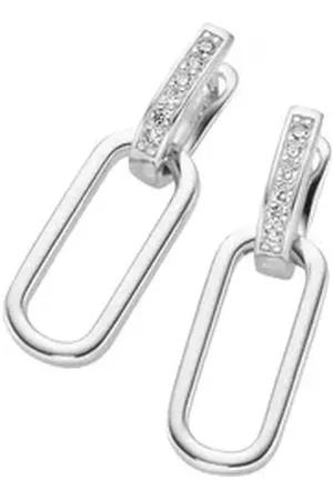 Giorgio Martello Paar Creolen mit weißen Zirkonia und ovalem Behang, Silber 925 weiß