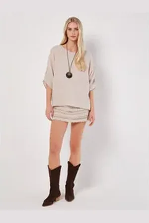 Apricot Funktionstop Tetra Waffle Batwing Necklace Top, (1-tlg) mit Fledermausärmeln grau M/L (38/40)