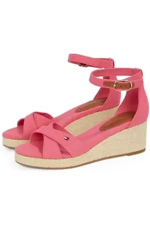 Tommy Hilfiger FLAG CRISS-CROS MID WEDGE ESPAD Keilsandalette, Riemchensandale, Sommerschuh mit verstellbarer Schnalle rosa 39 EU