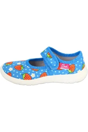 Beck Hausschuh Erdbeere Hausschuh (atmungsaktive Materialien, für Kindergarten, Schule, Zuhause) schmale Passform, robuste Materialien, weiche bequeme Decksohle blau 28 EU