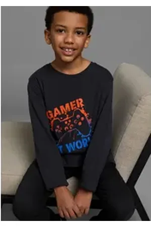 Kidsworld Langarmshirt GAMER AT WORK langärmlig, aus Baumwolle, aus Jerseystoff grau 176/182
