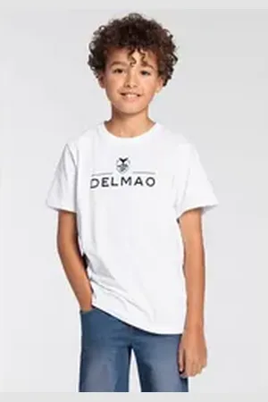 DELMAO T-Shirt für Jungen Kurzarm, Basic-Design, Rundhalsausschnitt weiß 176/182