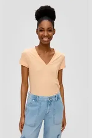 QS by s.Oliver Kurzarmshirt T-Shirt mit V-Ausschnitt XS