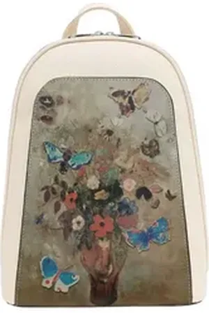 Dogo Tagesrucksack Damen Tidy Bag Still Life Butterflies Vegan Damen Rucksäcke beige