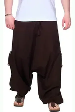 Kunst und Magie Haremshose Bequeme Goa Cargo Haremshose für Herren/Unisex Pluderhose Baggy braun XXL