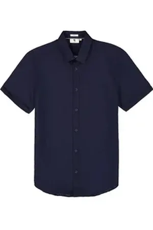 Garcia Kurzarmhemd Hemd 1/2 Arm Baumwolle/Leinen - dunkelblau (1-tlg) blau L