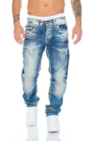 Cipo & Baxx Regular-fit-Jeans Herren Jeans Hose mit dicken Nähten und außergewöhnlichem Design Jeans mit weißen dicken Nähten und viele Details blau 30