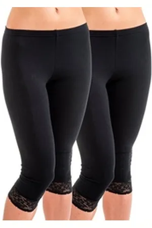 Hermko Caprileggings 5722 2er Pack Damen 3/4-Leggings mit Spitze schwarz 32/34 (XS)