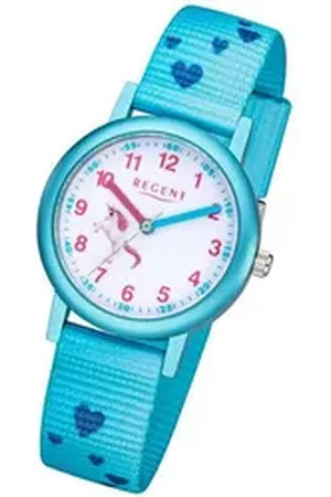 Regent Quarzuhr Textil Kinder Uhr F-1208 Analog, (Analoguhr), Kinderuhr Textilarmband blau, rundes Gehäuse, klein (ca. 29mm) blau