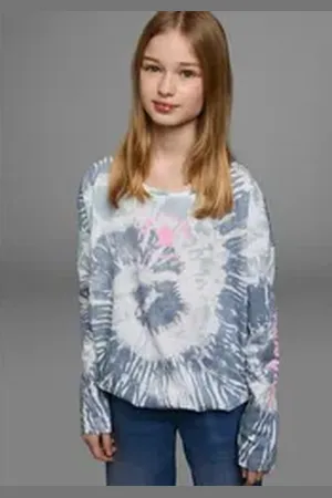 Kidsworld Fledermausshirt Batik-Optik Shirt Langarm, mit Gummizug am Saum, stylischer Aufdruck blau 176/182