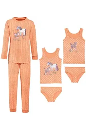 Erwin Müller Pyjama Mädchen-Wäsche-Set 6-tlg. Single-Jersey Punkte orange 146/152