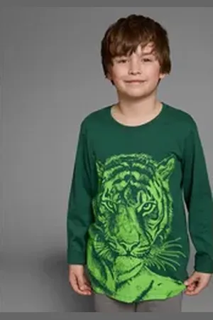 Kidsworld Langarmshirt NEON TIGER Langarm, Basic-Passform, mit trendigem Druck, Rundhalsausschnitt grün 176/182
