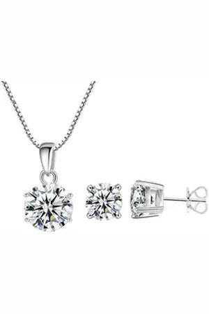 Karma Ohrring und Ketten Set Schmuckset Silber 925 Halskette und Ohrringe (Geschenk fuer Frauen in Schmuckbox, Schmuckset Damen 925 Sterling Silber Kette), mit Zirkonia Anhaenger und Ohrstecker 40 plus 5 cm silberfarben