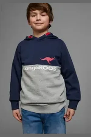 KangaROOS Kapuzensweatshirt Colorblocking Langarm, mehrfarbig, mit Logodruck, aus Baumwolle blau|grau 128/134