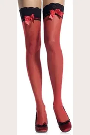Leg Avenue Overknees Halterlose Strümpfe mit Spitze und Schleife rot-sc Sinnlich verführerisches Accessoire, das Stil und Eleganz vereint rot