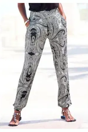 Lascana Jerseyhose mit Paisleydruck und Taschen, elastischer Bund, Sommerhose schwarz 44