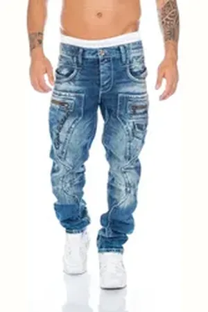 Cipo & Baxx Regular-fit-Jeans Herren Jeans Hose mit ausgfallenem Label Nahtdesign Nahtschrift 29