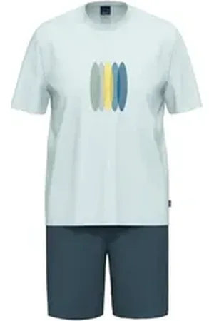 Ammann Shorty Herren Pyjama kurz (2 tlg) Baumwolle blau 52