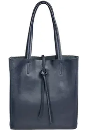 CASPAR Schultertasche Mittelgroße Leder Shopper Damen Tasche - CLASSIC LINE - Modell No.814, casual, leicht & unempfindlich - 100% Echtleder - Handmade in Italy blau