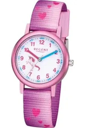 Regent Quarzuhr Textil Kinder Uhr F-1207 Analog, (Analoguhr), Kinderuhr Textilarmband rosa, rundes Gehäuse, klein (ca. 29mm) rosa