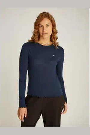 Tommy Hilfiger Langarmshirt TJW SLUB SOFT TEE LS mit Babylock-Saum, Logostickerei blau XL (42)