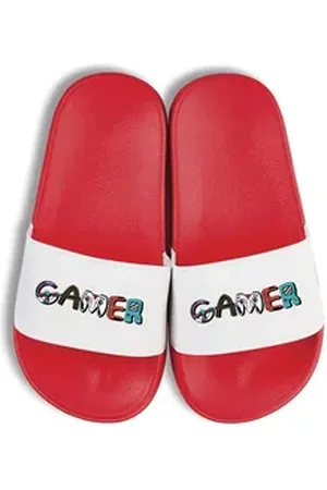 Youth Designz Gamer Kinder Badelatschen Flip Flops Fun-Print lustig Geschenk Badeschuh mit witzigen Aufdruck für Kinder Statement rot 29