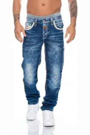 Cipo & Baxx Regular-fit-Jeans Herren Jeans Hose mit aufwendigen Verzierungen Extravagante Details mit eleganter Farbwahl 32