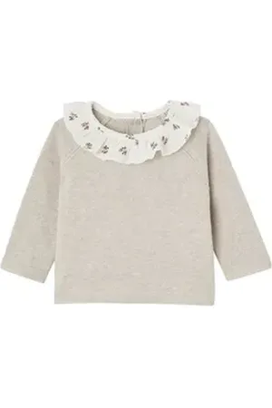 Vertbaudet Pullunder Baby Pullover mit geblümtem Kragen beige 56